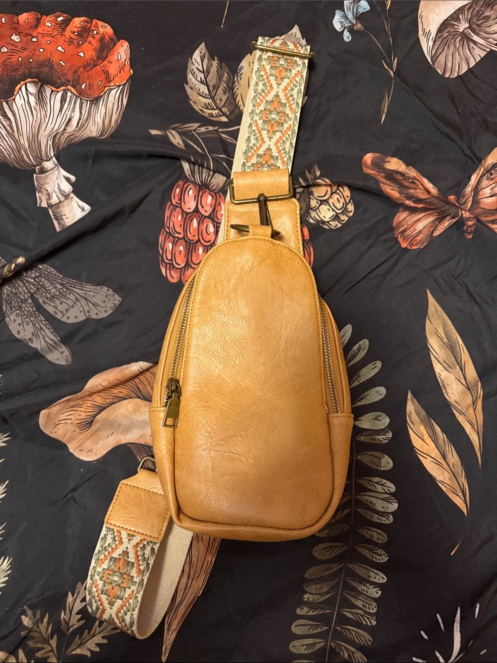 Leather Crossbody Sling Bag - Tan